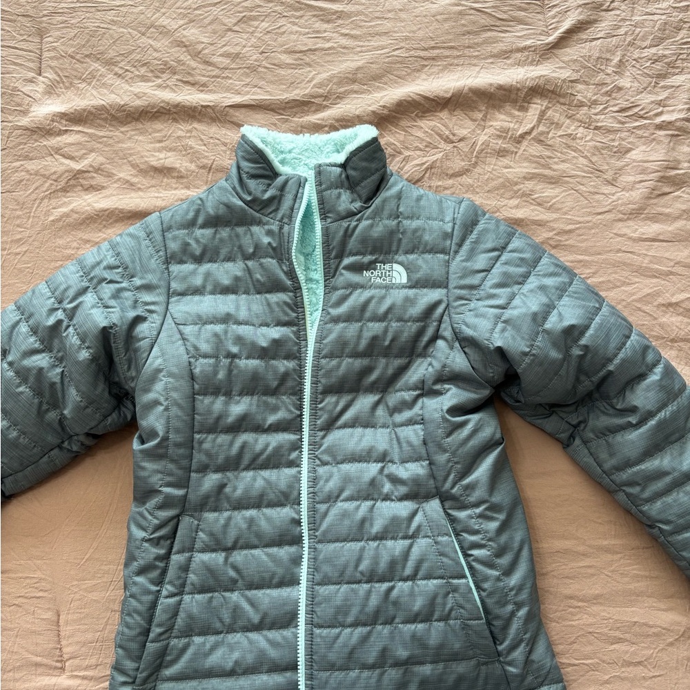 The North Face Gray Quilted Jacket with Mint Lining